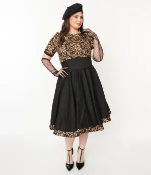 Dolly & Dotty Black & Leopard Print Darlene Swing Dress Casual Everyday Look