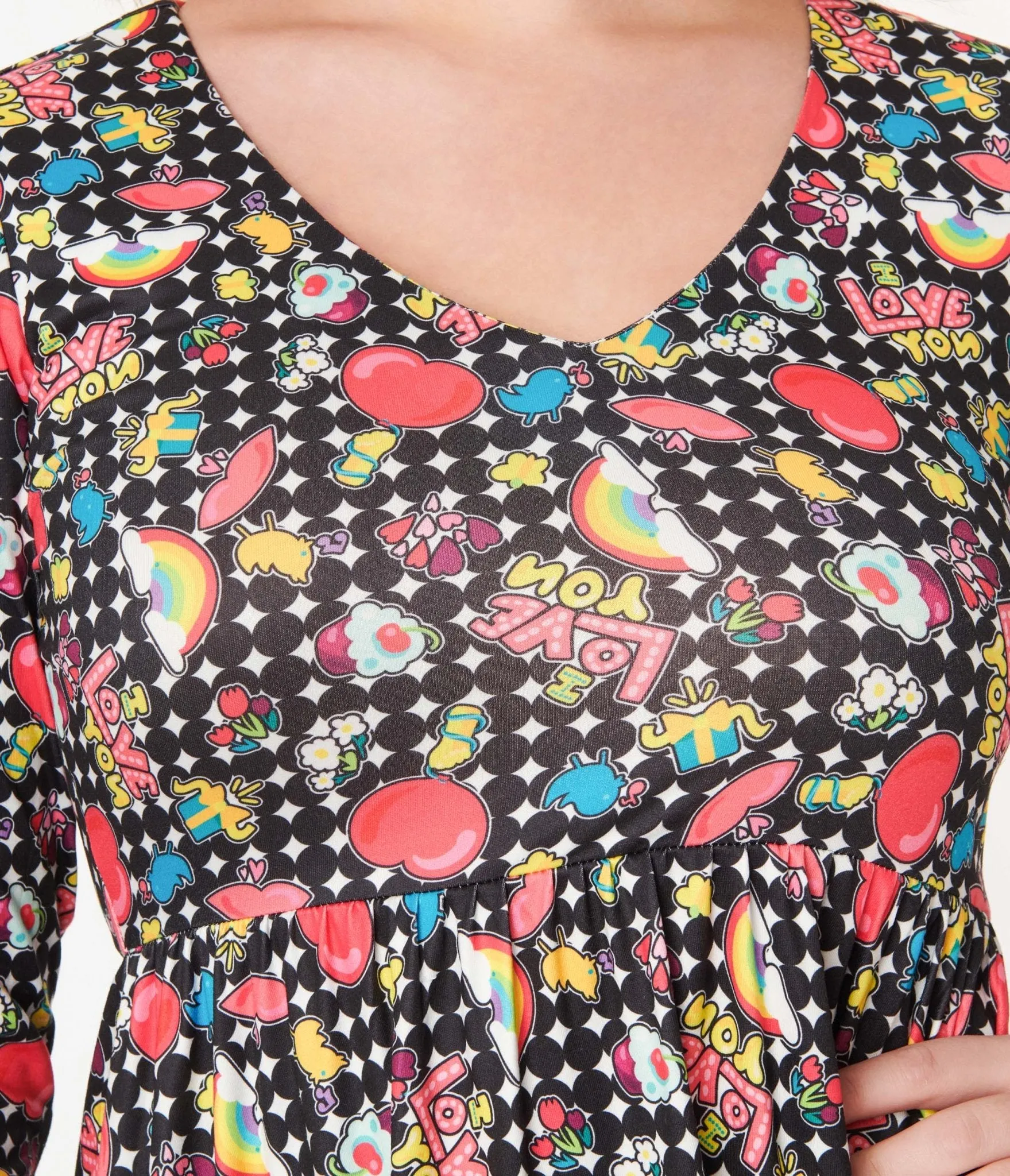 Dolly & Dotty Black & Rainbow Retro Print Flare Dress Casual Everyday Look