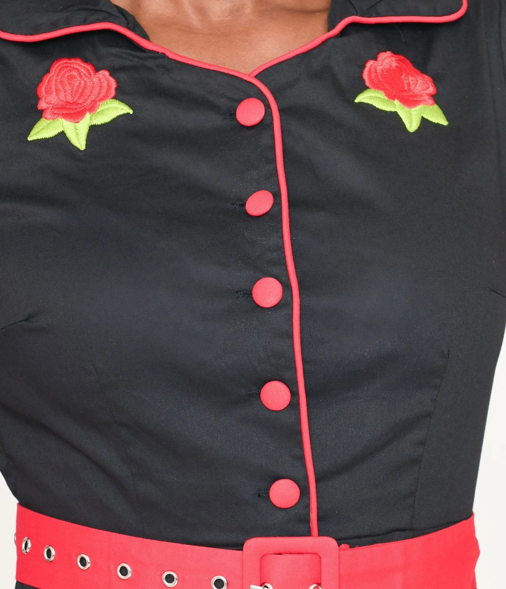 Dolly & Dotty Black & Red Trim Embroidered Sherry Swing Dress Casual Everyday Look