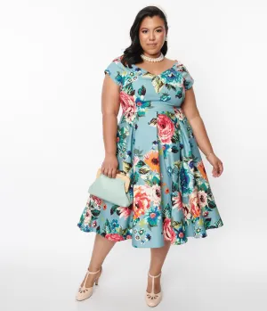 Dolly & Dotty Blue Step Back In Time Swing Dress Casual Everyday Look
