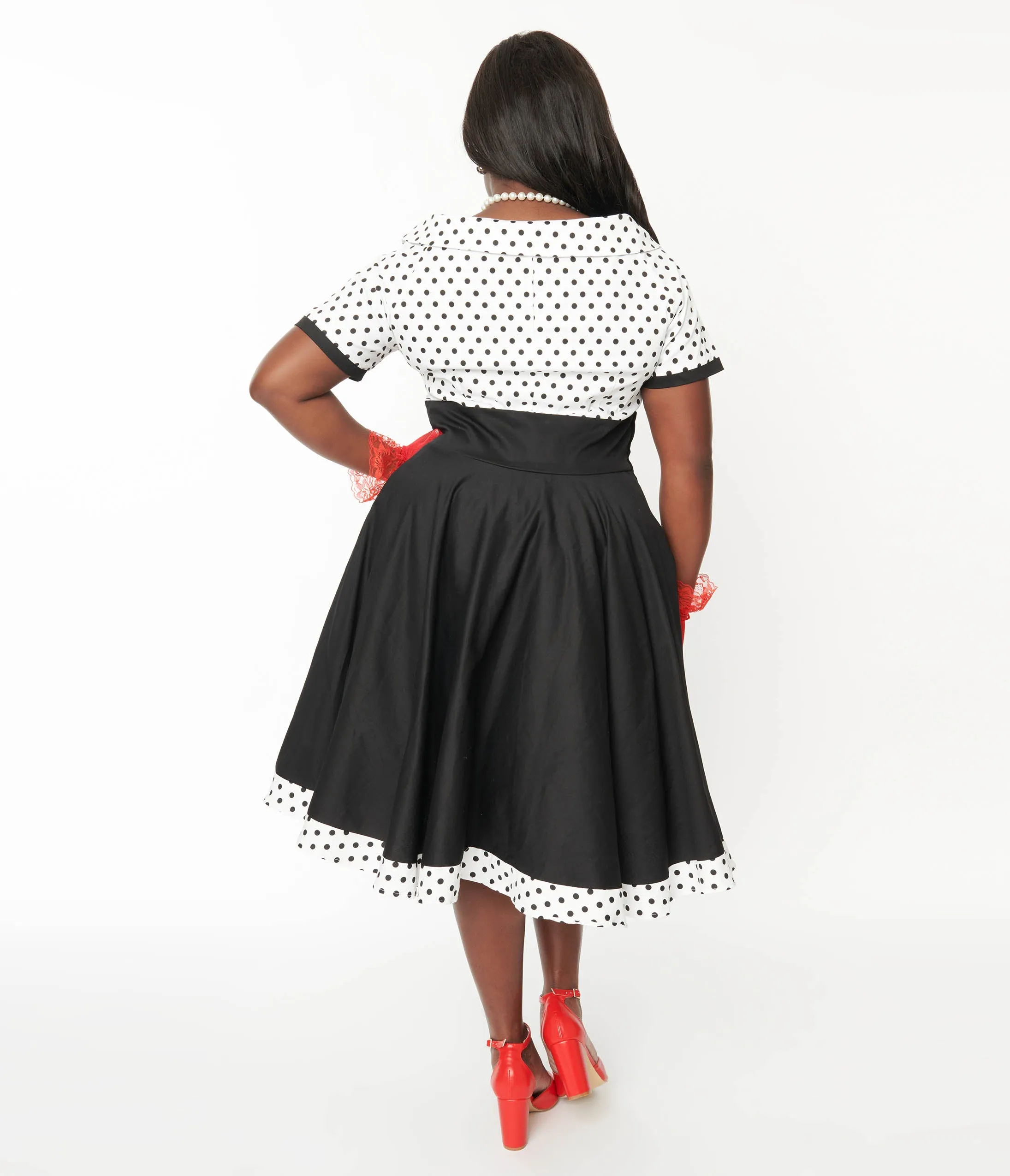 Dolly & Dotty White & Black Polka Dot Retro Swing Dress Casual Everyday Look