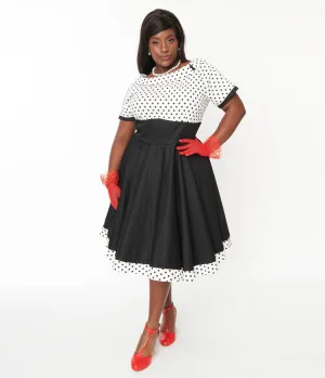 Dolly & Dotty White & Black Polka Dot Retro Swing Dress Casual Everyday Look