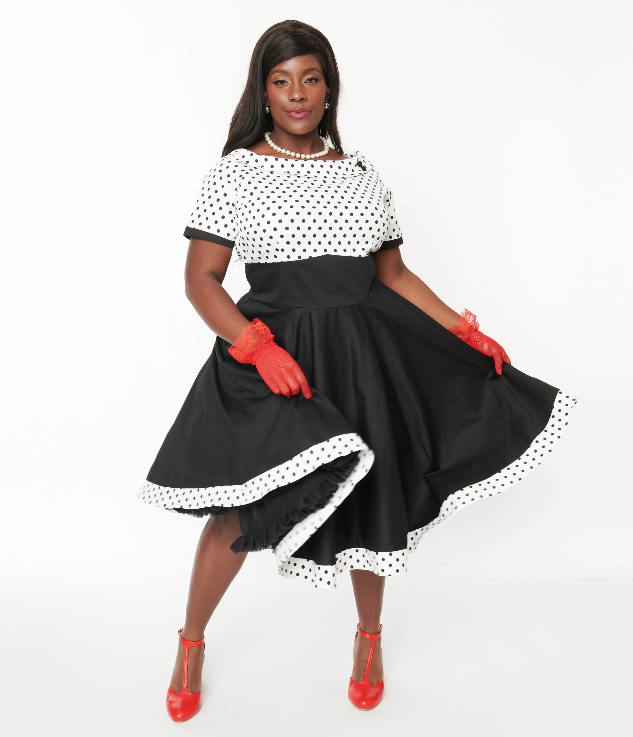 Dolly & Dotty White & Black Polka Dot Retro Swing Dress Casual Everyday Look