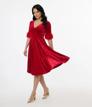 Elle Rebel Red Velvet Princess Grace Swing Dress Casual Everyday Look
