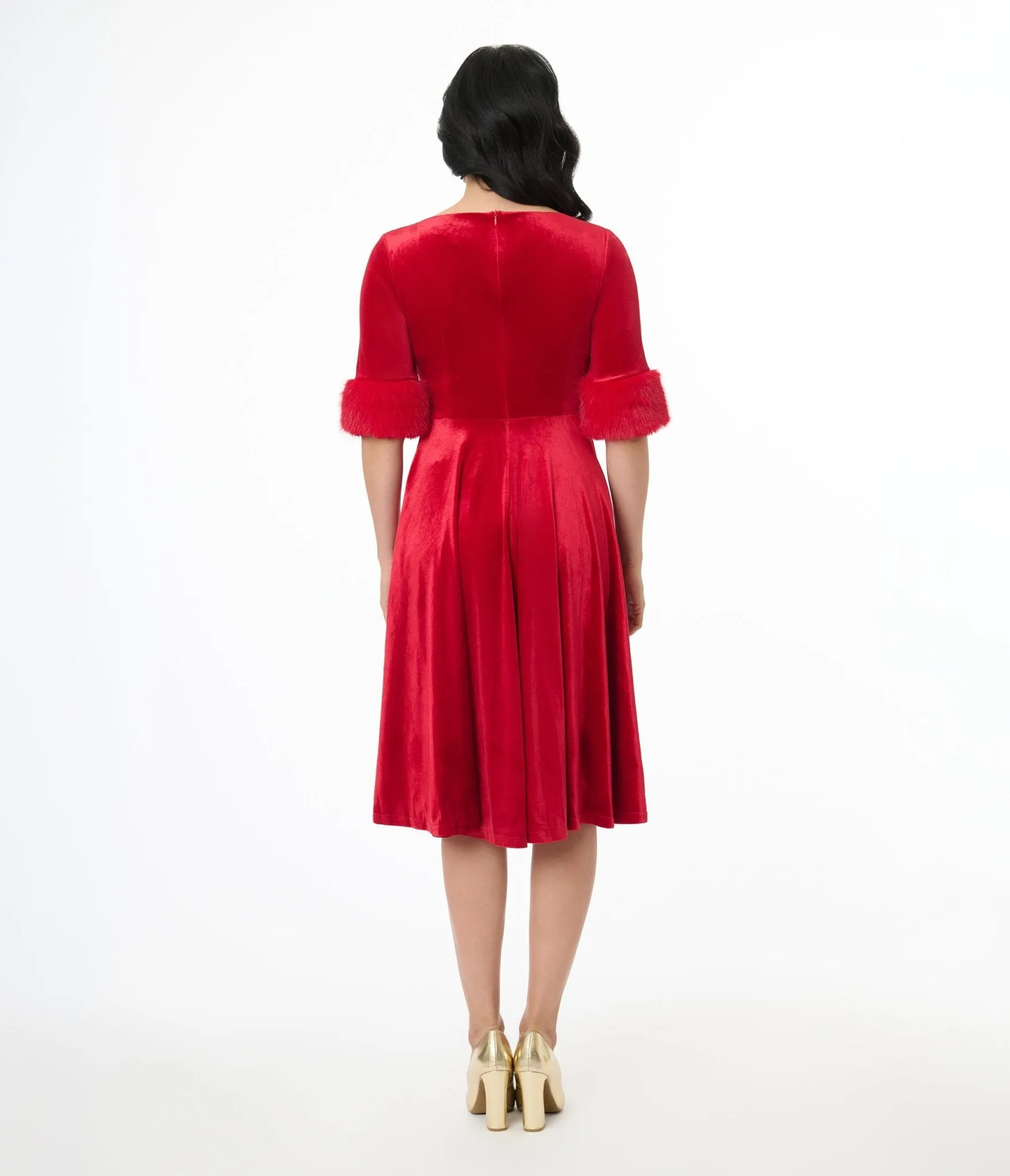 Elle Rebel Red Velvet Princess Grace Swing Dress Casual Everyday Look