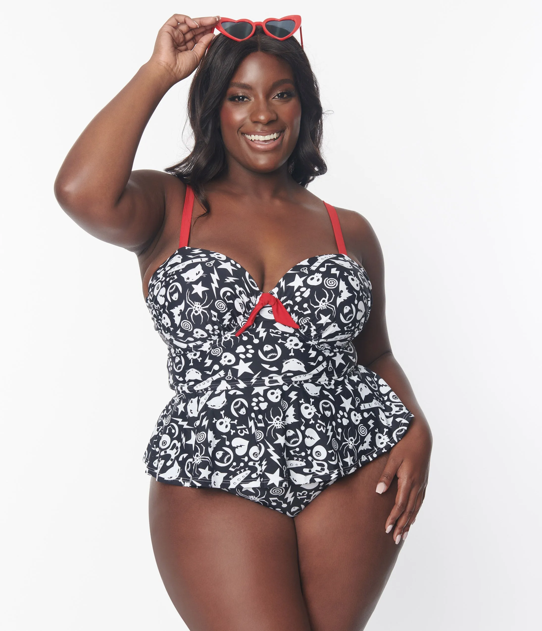 Emily The Strange x Unique Vintage Plus Size Black & White Tankini Swim Top Beach Vacation Ready