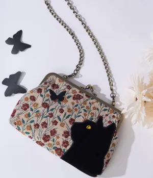 Floral Black Cat Handbag Fun Outing