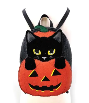 Furry Black Cat In A Pumpkin Mini Backpack Fun Outing