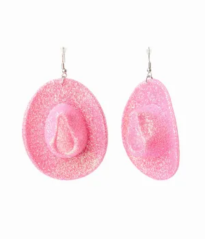 Glittery Hot Pink Cowboy Hat Earrings Everyday Chic