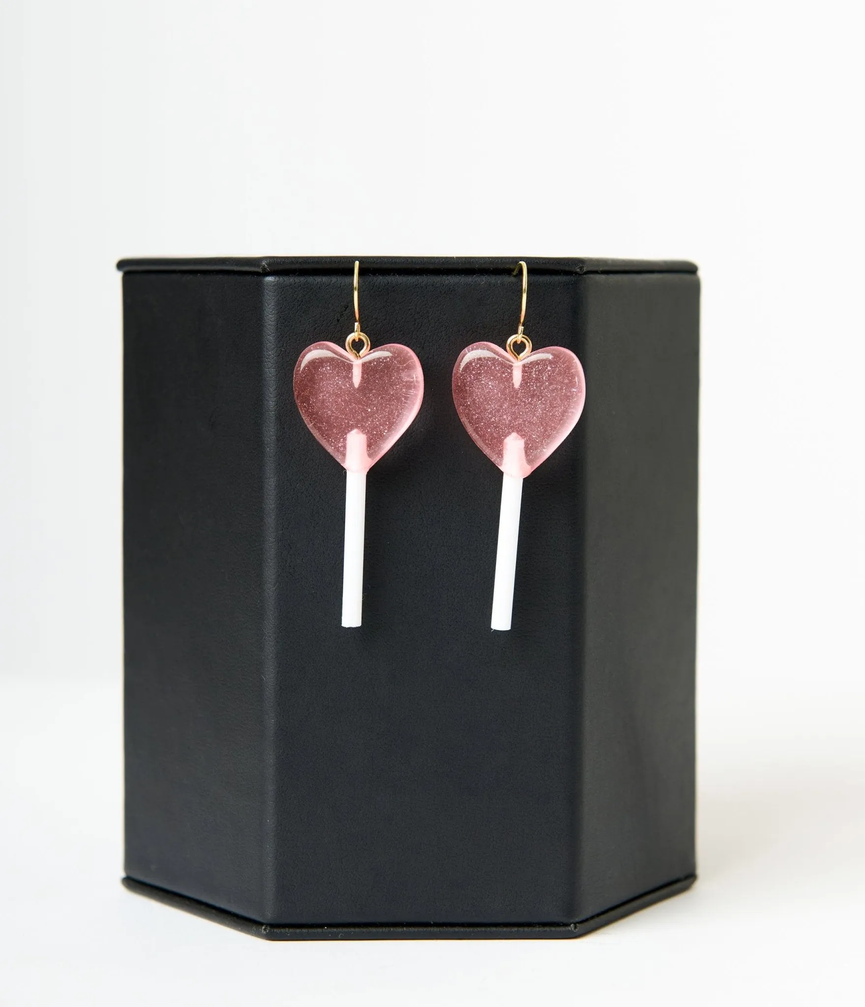 Glittery Pink Heart Lollipop Earrings Everyday Chic