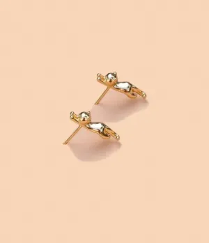 Gold Meow Stud Earrings Everyday Chic
