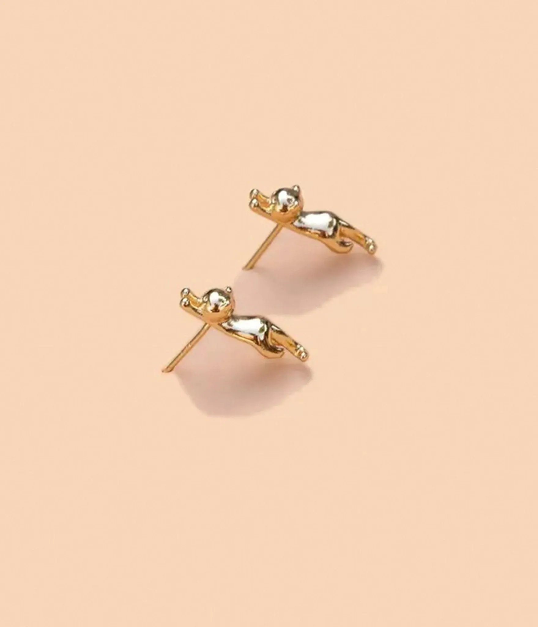 Gold Meow Stud Earrings Everyday Chic