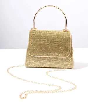 Gold Rhinestone Mirror Metallic Mini Handbag Fun Outing