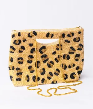 Golden Leopard Beaded Basket Crossbody Bag Fun Outing