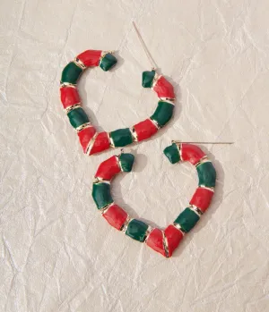 Green & Red Heart Hoop Earrings Everyday Chic