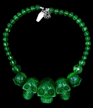 Green Glitter Multi Skull Beaded Necklace Alternative Style