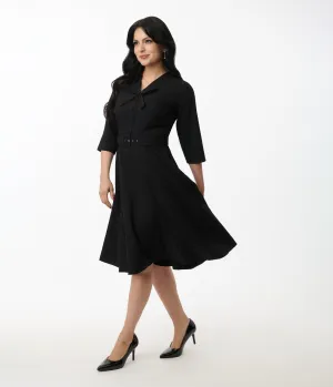 Heart My Closet 1950s Black Belted Willow Swing Dress Casual Everyday Look