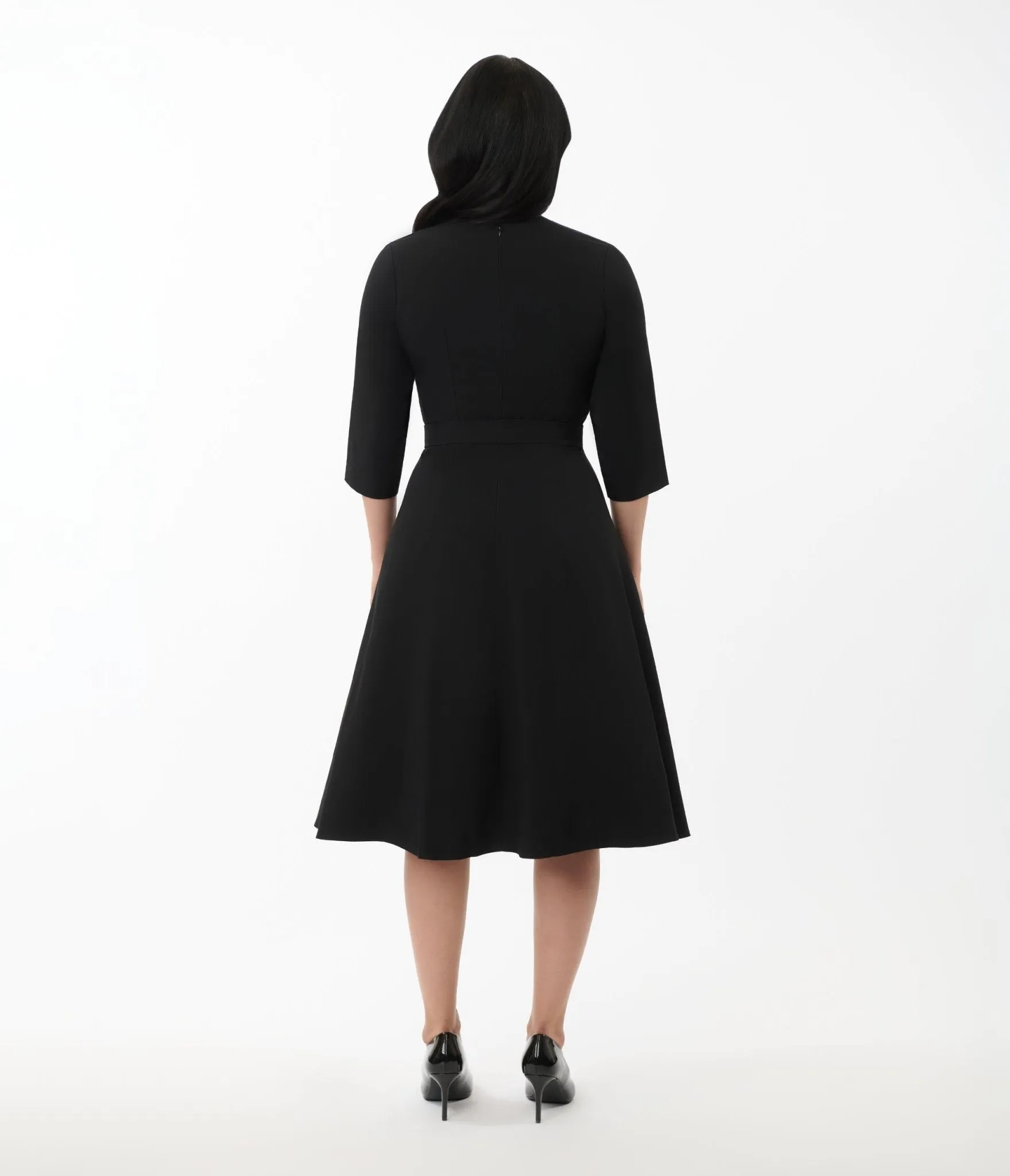 Heart My Closet 1950s Black Belted Willow Swing Dress Casual Everyday Look