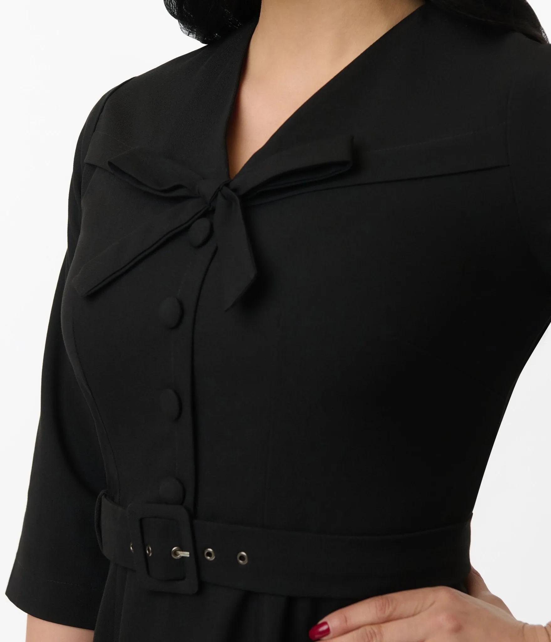 Heart My Closet 1950s Black Belted Willow Swing Dress Casual Everyday Look