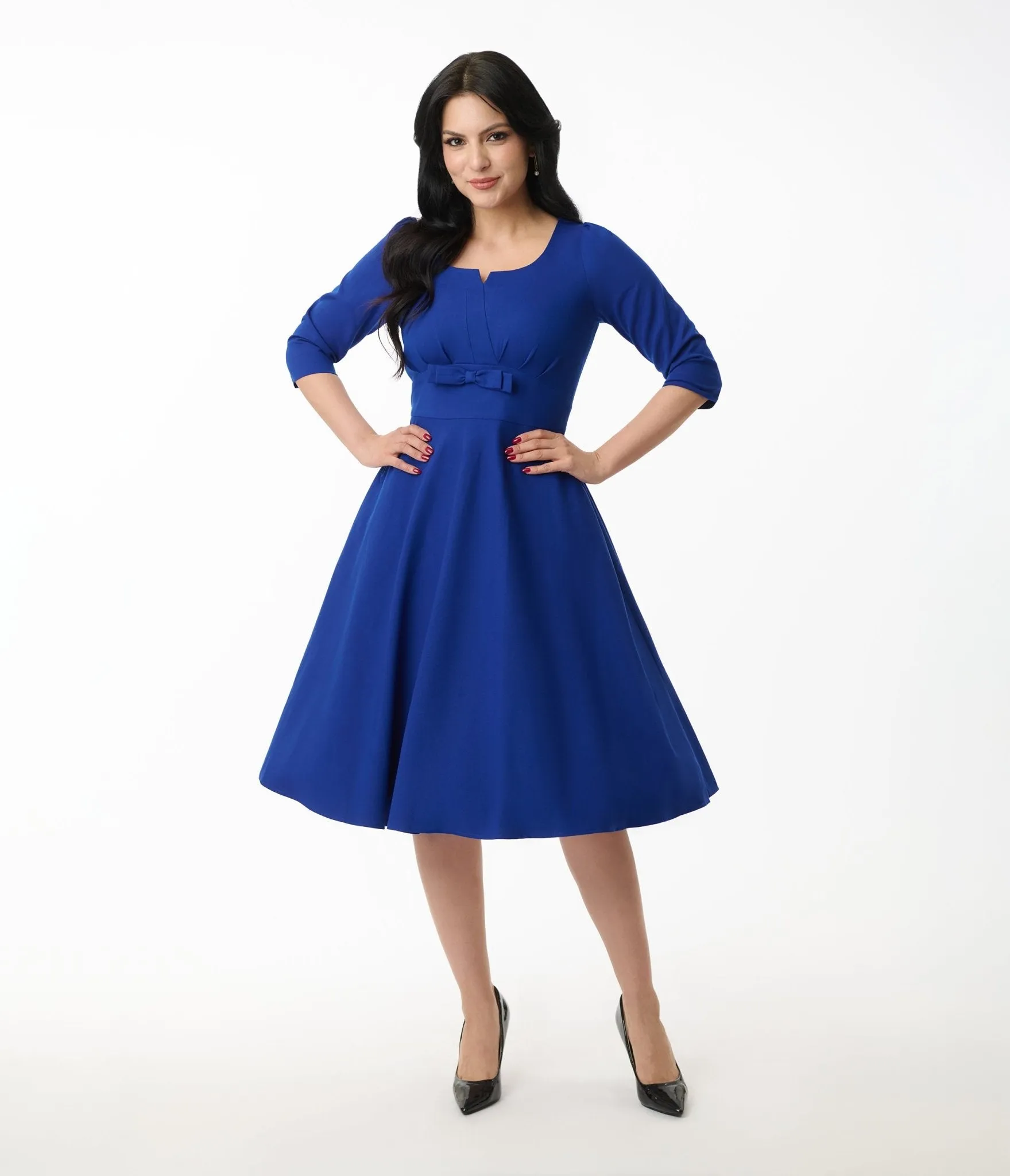 Heart My Closet 1950s Royal Blue Reese Swing Dress Casual Everyday Look