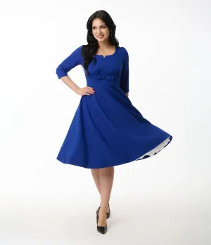 Heart My Closet 1950s Royal Blue Reese Swing Dress Casual Everyday Look