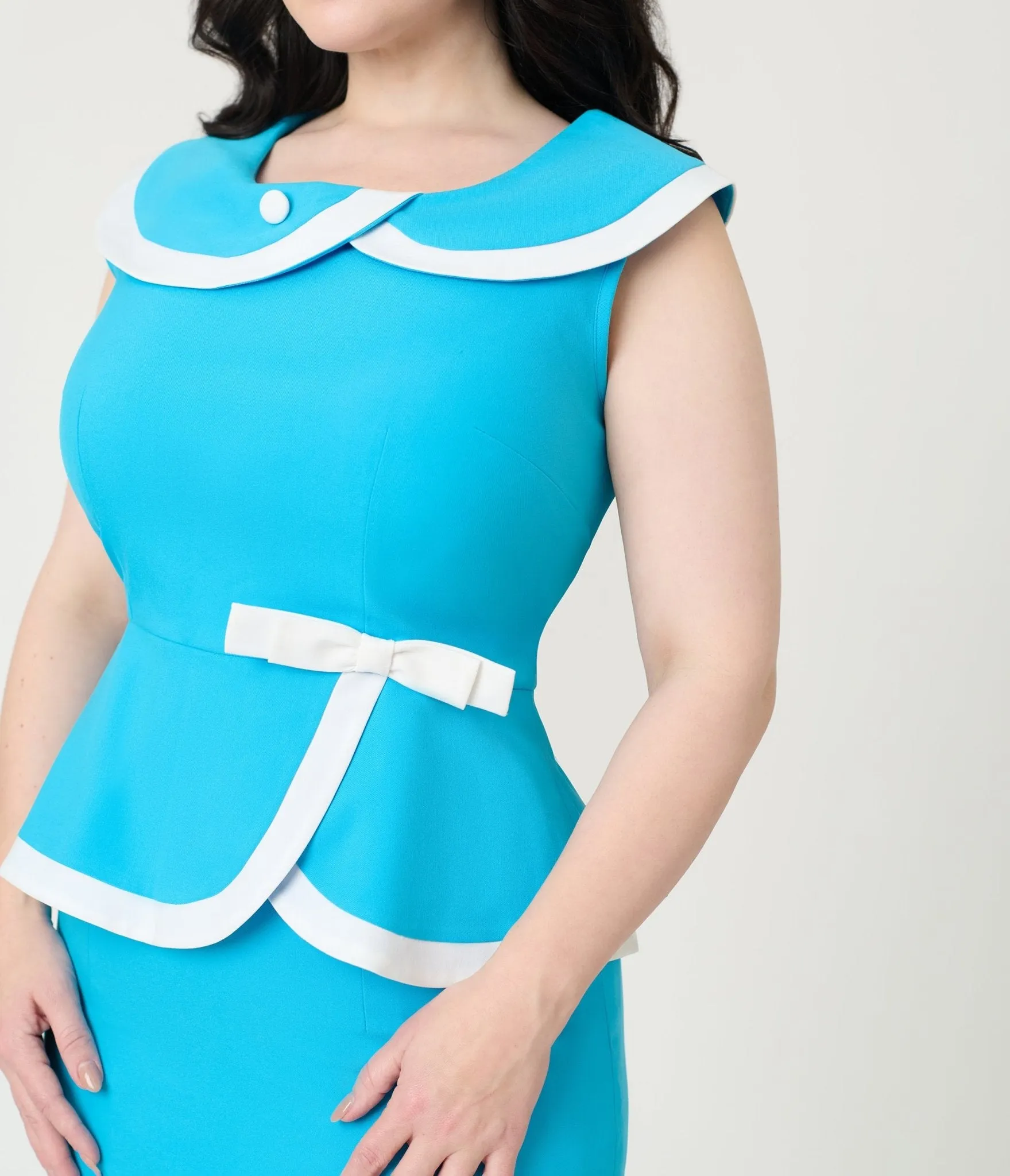 Heart My Closet 1950s Sky Blue & White Doris Suit & Pencil Skirt Casual Everyday Look