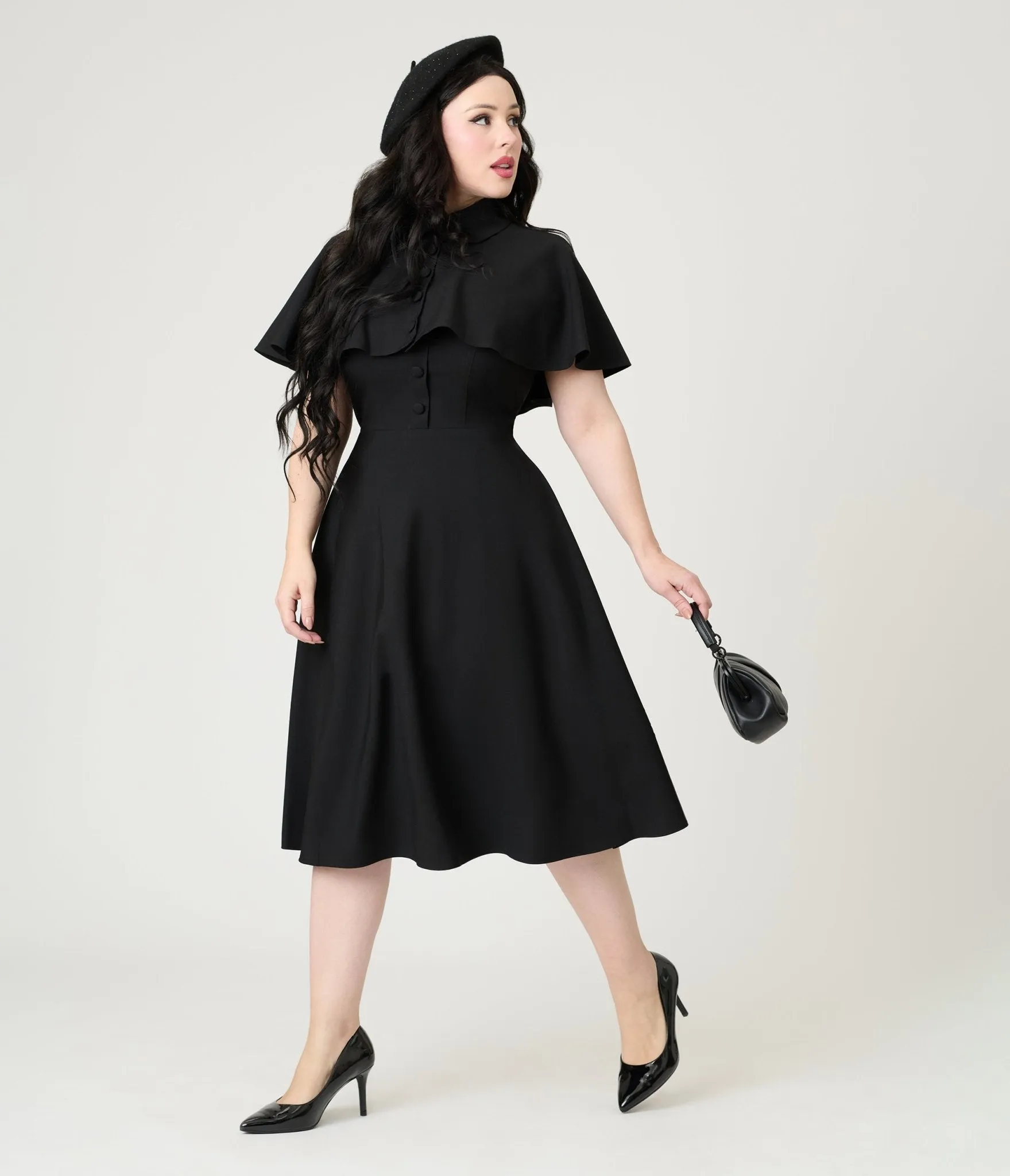 Heart My Closet Black Juliet Swing Dress & Cape Casual Everyday Look