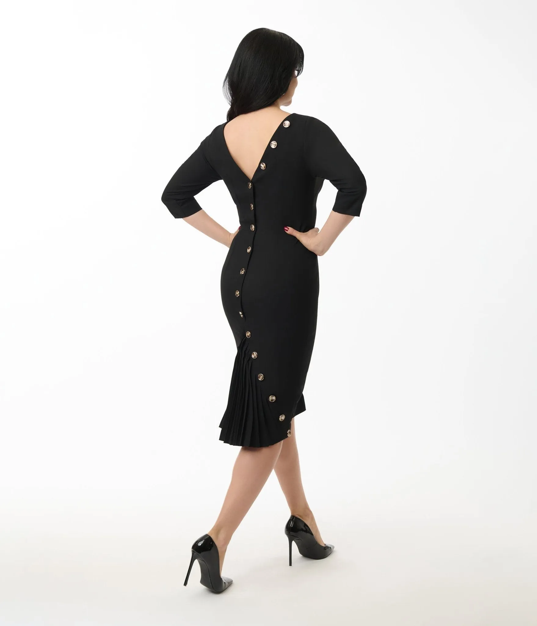 Heart My Closet Black Pleated Back Deborah Pencil Dress Casual Everyday Look