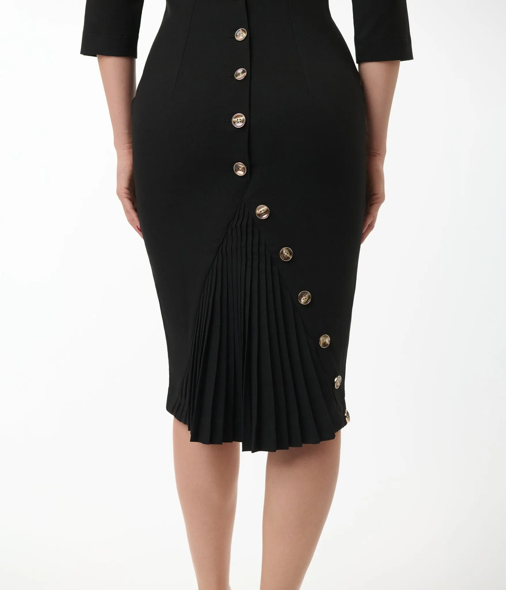 Heart My Closet Black Pleated Back Deborah Pencil Dress Casual Everyday Look