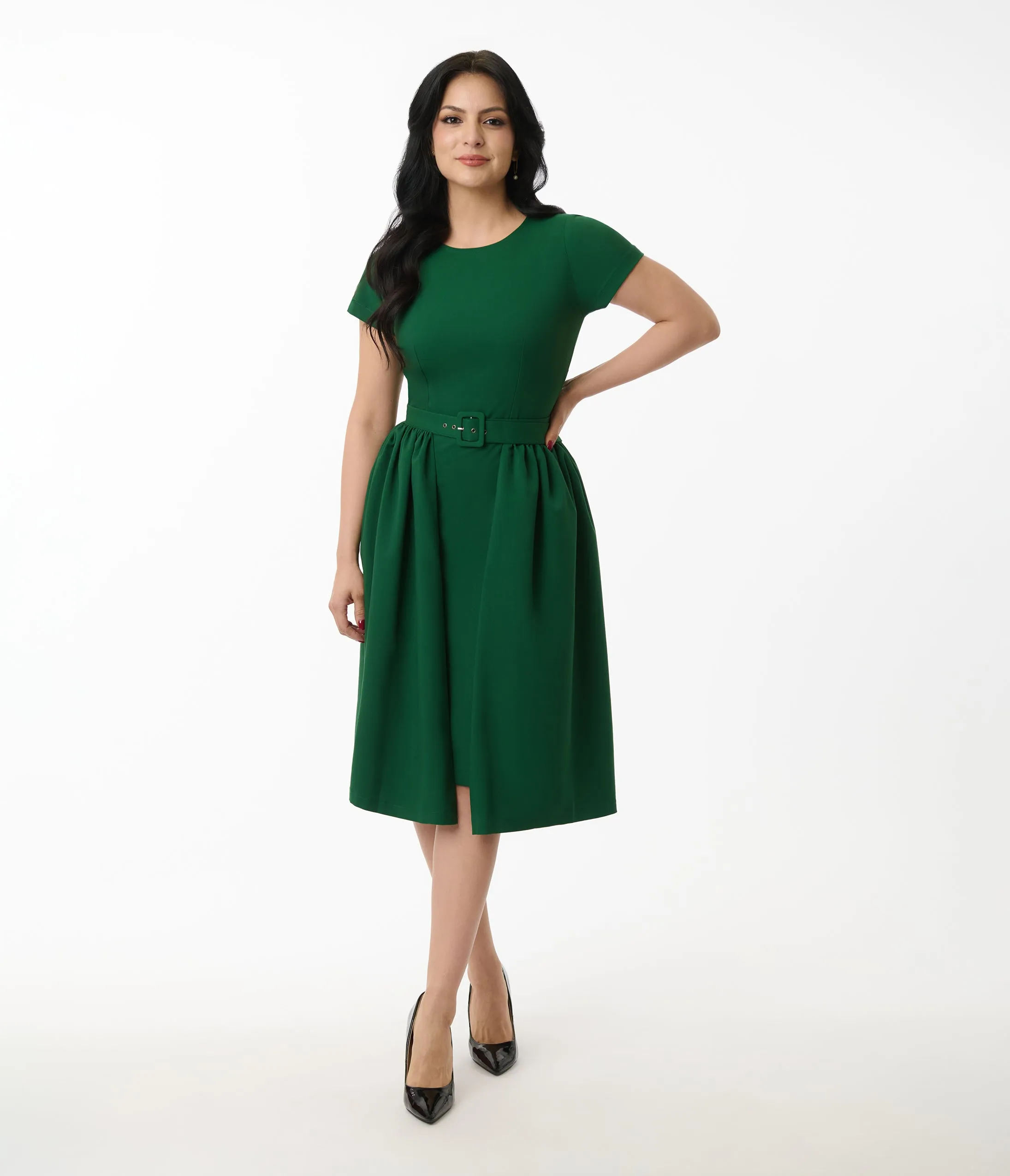 Heart My Closet Emerald Green & Polka Dot Skirt Wrap Pencil Dress Casual Everyday Look