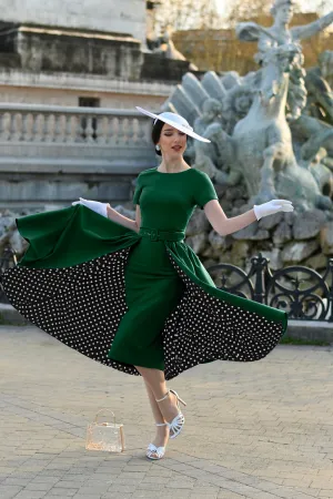 Heart My Closet Emerald Green & Polka Dot Skirt Wrap Pencil Dress Casual Everyday Look