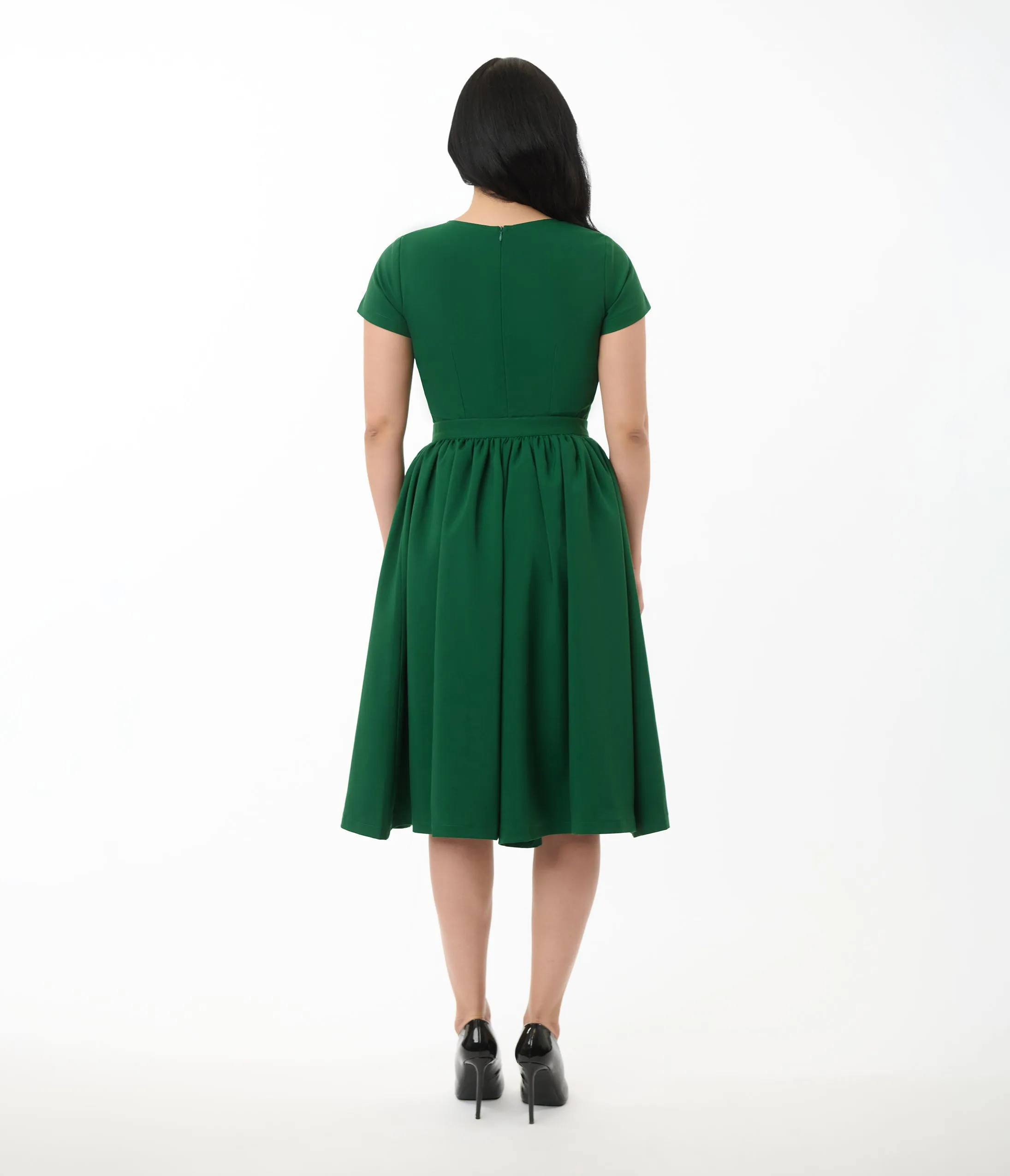 Heart My Closet Emerald Green & Polka Dot Skirt Wrap Pencil Dress Casual Everyday Look