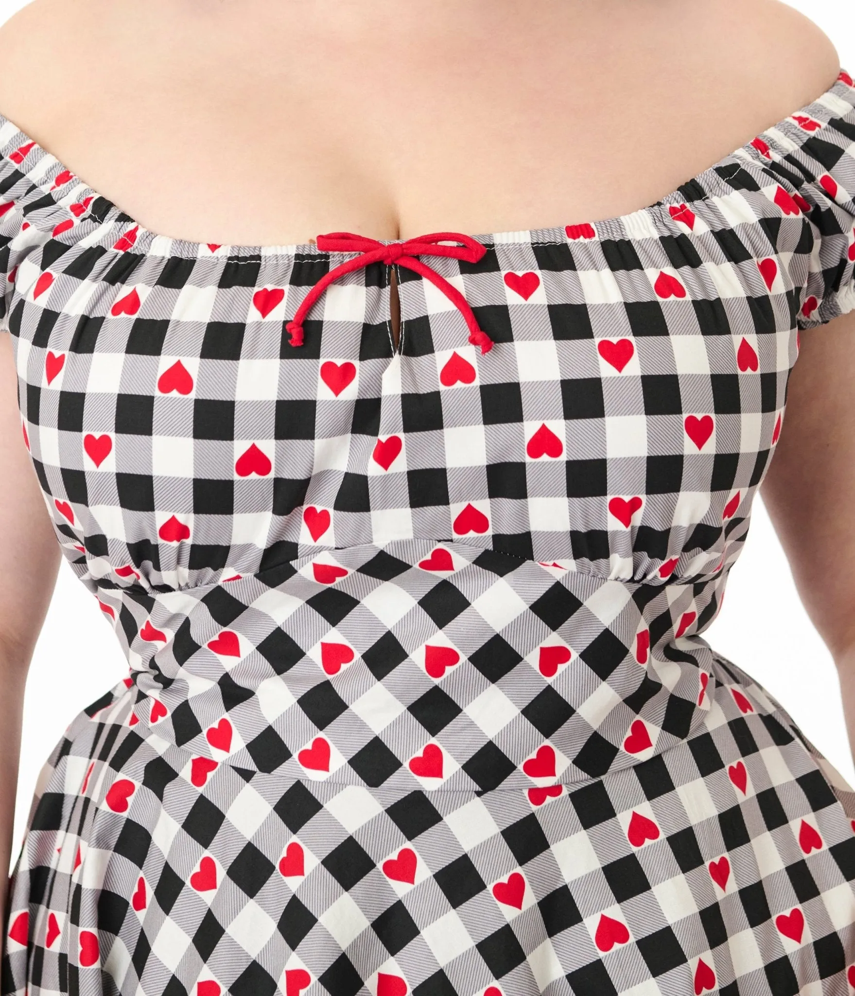 Hell Bunny 1950s Black & White Gingham Hearts Cotton Swing Dress Casual Everyday Look