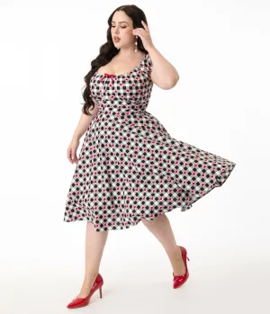 Hell Bunny 1950s Black & White Gingham Hearts Cotton Swing Dress Casual Everyday Look