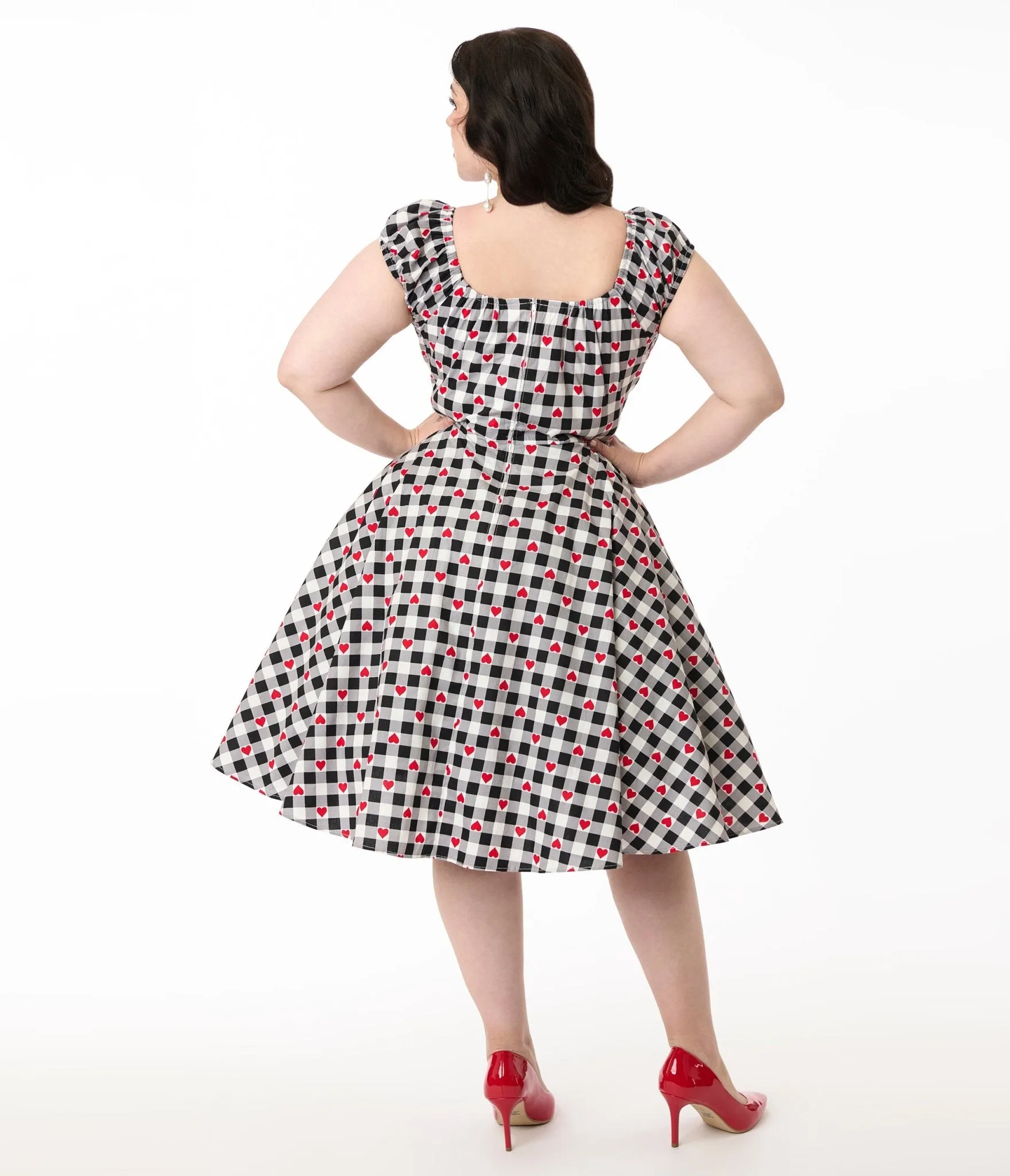 Hell Bunny 1950s Black & White Gingham Hearts Cotton Swing Dress Casual Everyday Look