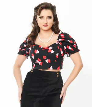 Hell Bunny Black & Red Hearts Crop Top Easy Date Night