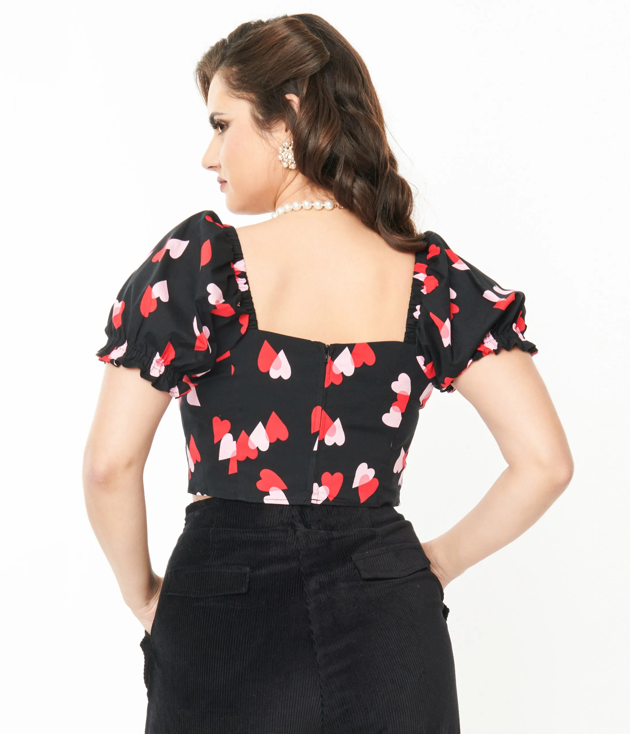 Hell Bunny Black & Red Hearts Crop Top Easy Date Night