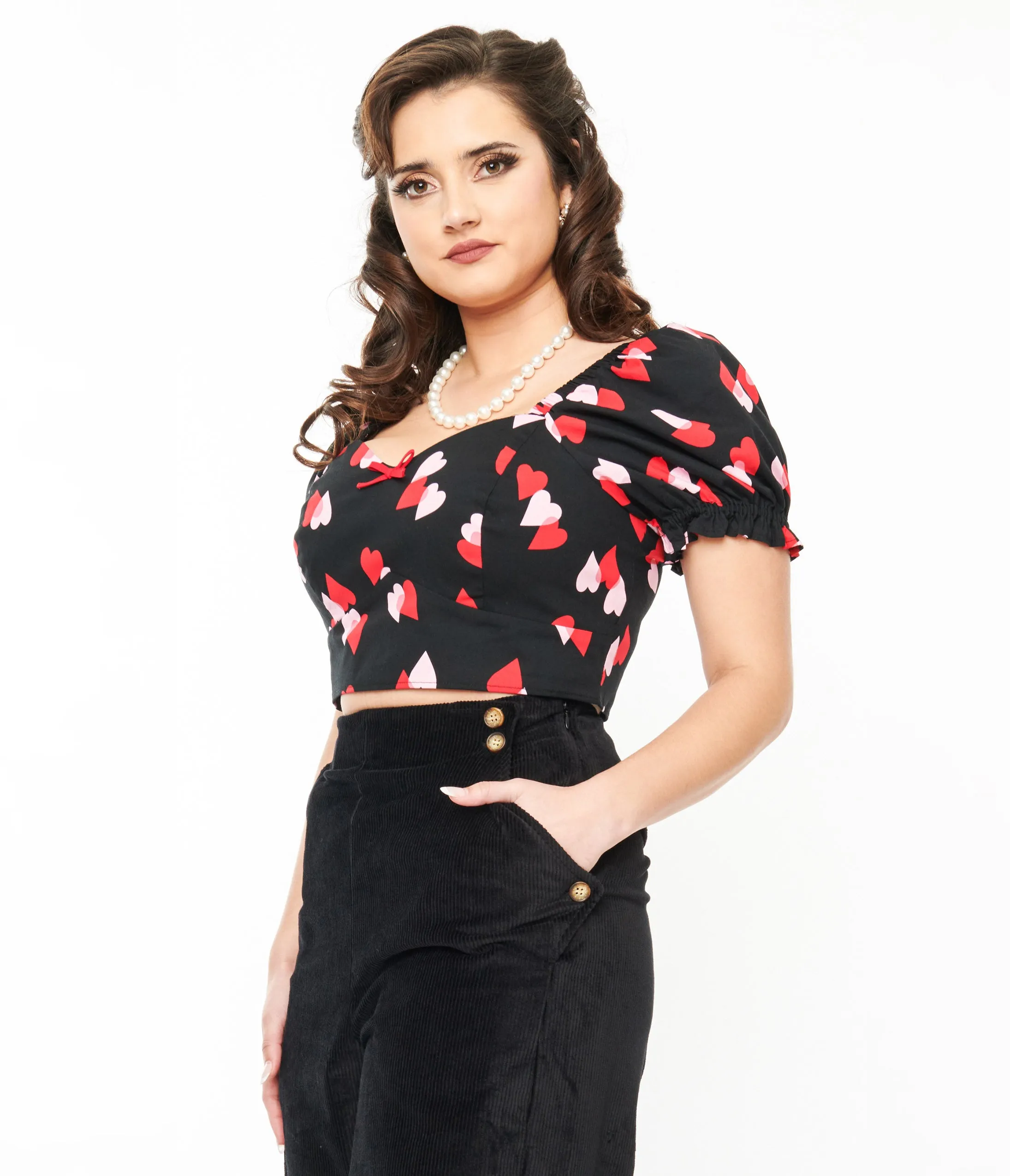 Hell Bunny Black & Red Hearts Crop Top Easy Date Night