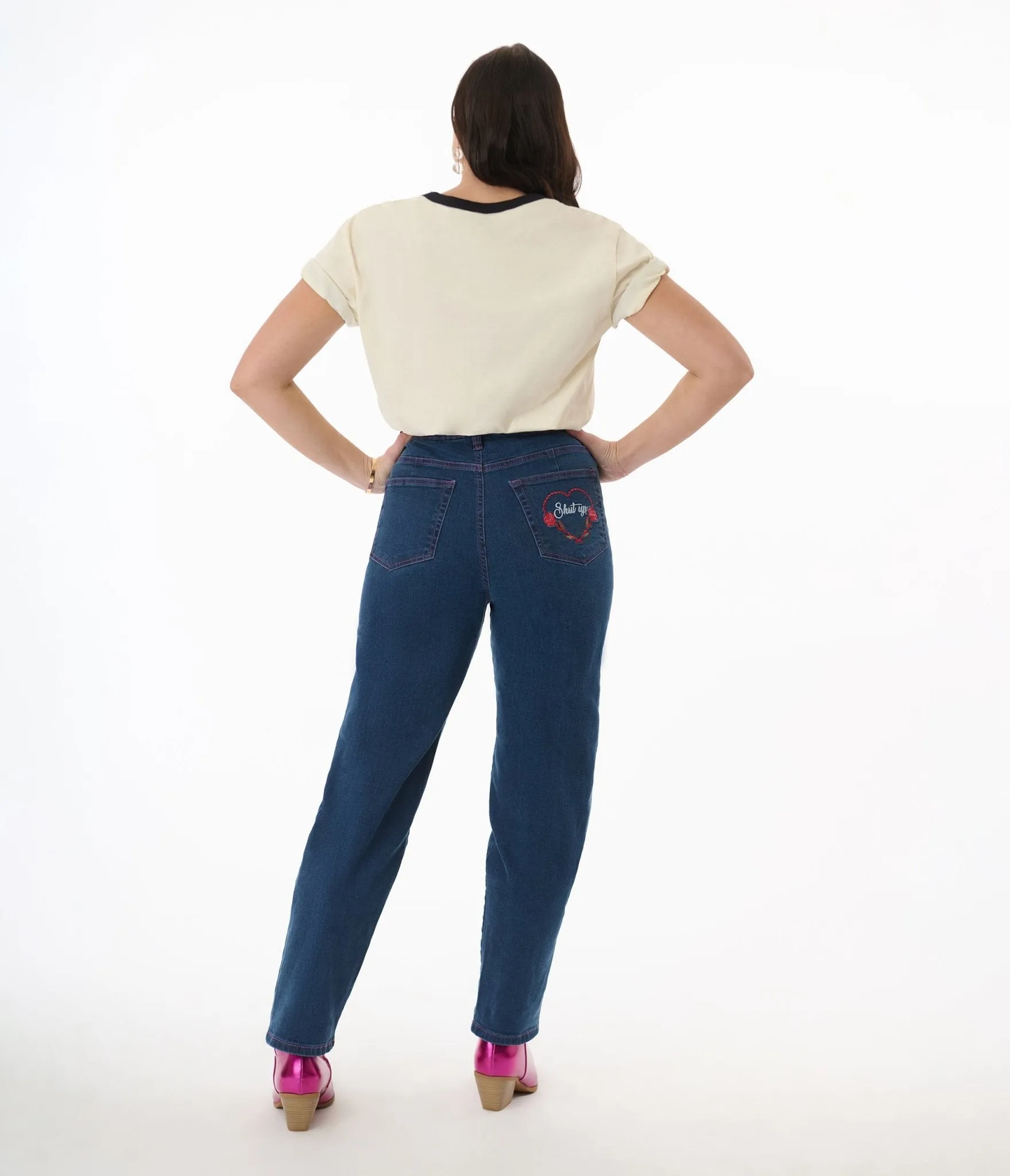 Hell Bunny Blue Denim High Waist Not Into You Jeans Comfortable Travel Wear