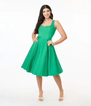 Hell Bunny Green Heidi Cotton Swing Dress Casual Everyday Look