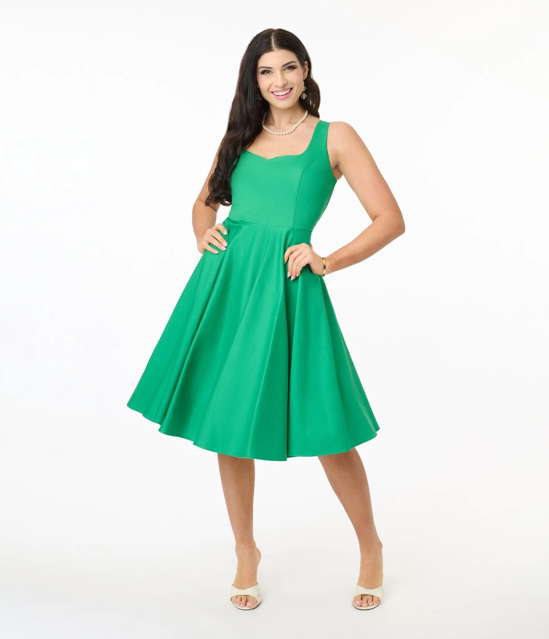 Hell Bunny Green Heidi Cotton Swing Dress Casual Everyday Look