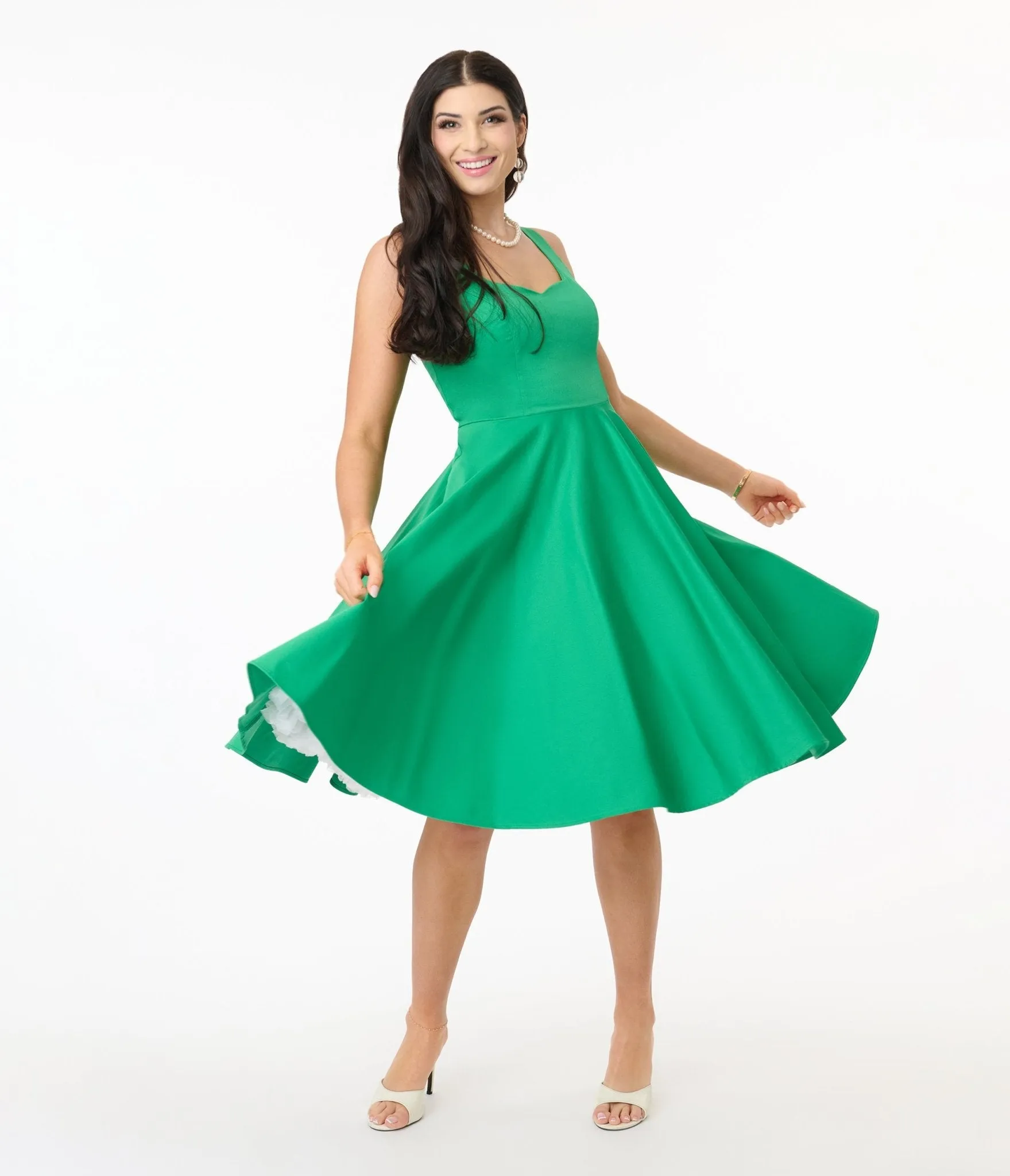 Hell Bunny Green Heidi Cotton Swing Dress Casual Everyday Look