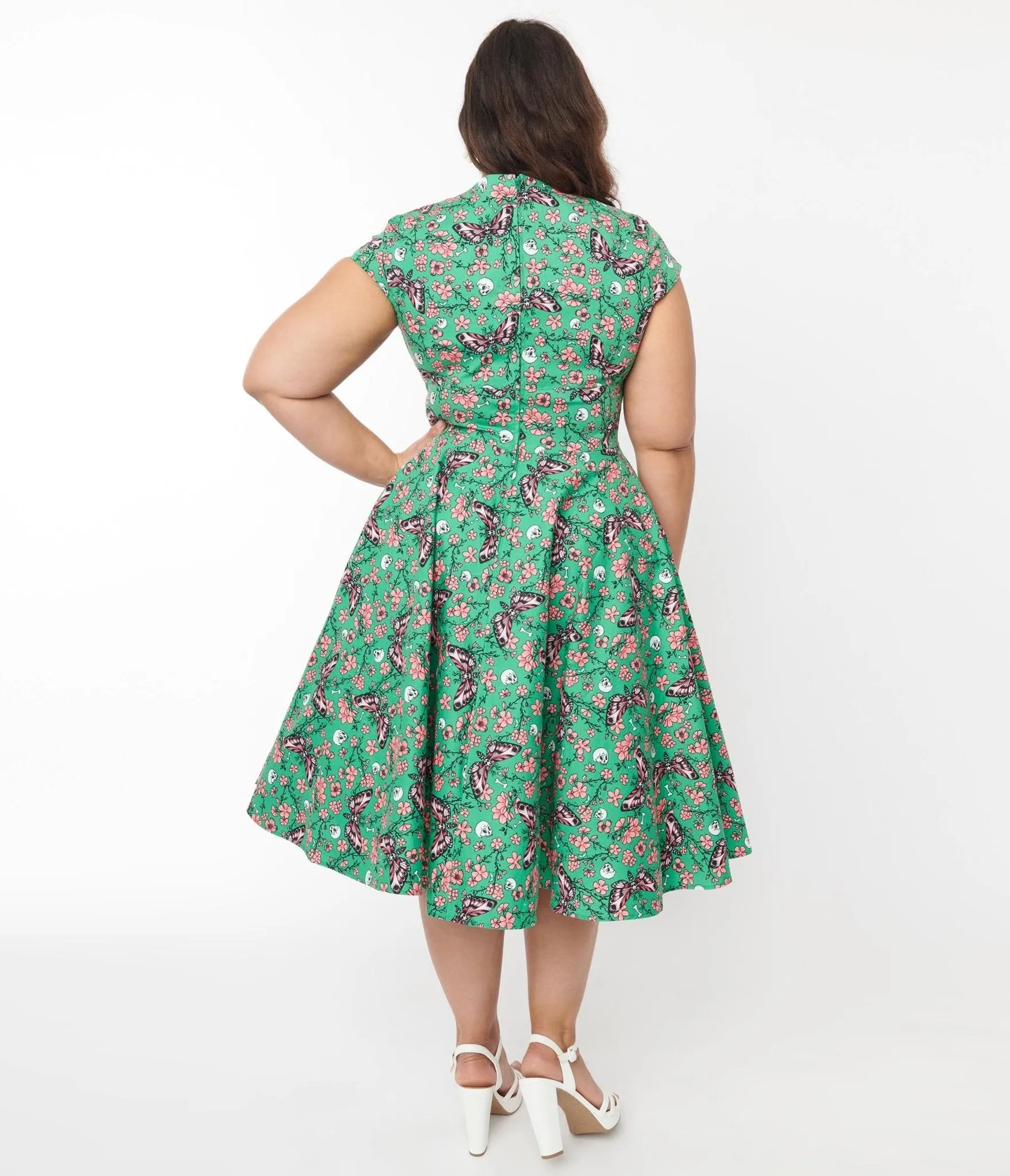 Hell Bunny Green Skull & Moths Floral Madilynn Midi Dress Casual Everyday Look