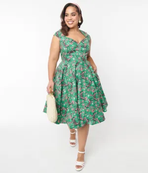 Hell Bunny Green Skull & Moths Floral Madilynn Midi Dress Casual Everyday Look