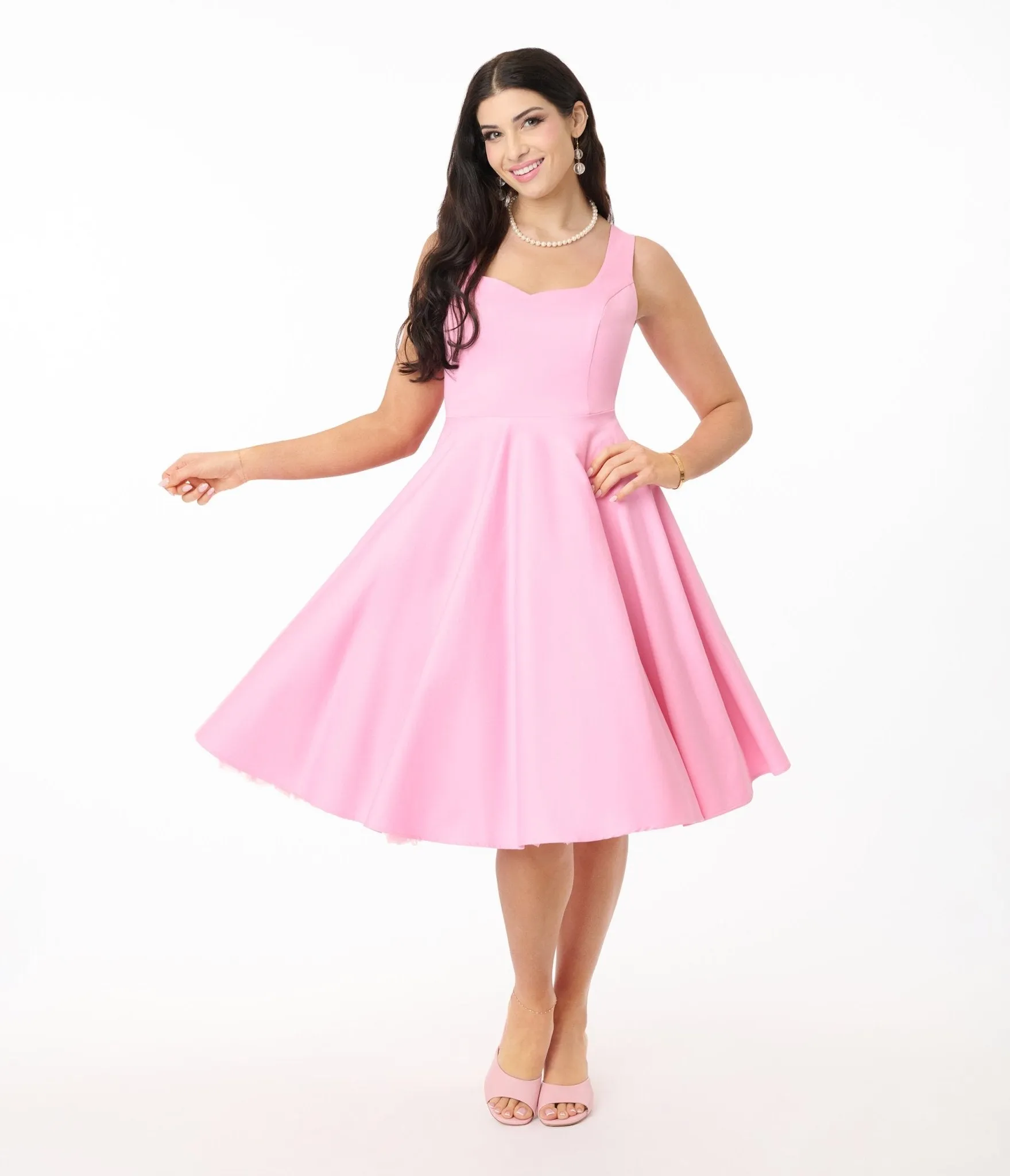 Hell Bunny Pink Heidi Cotton Swing Dress Casual Everyday Look
