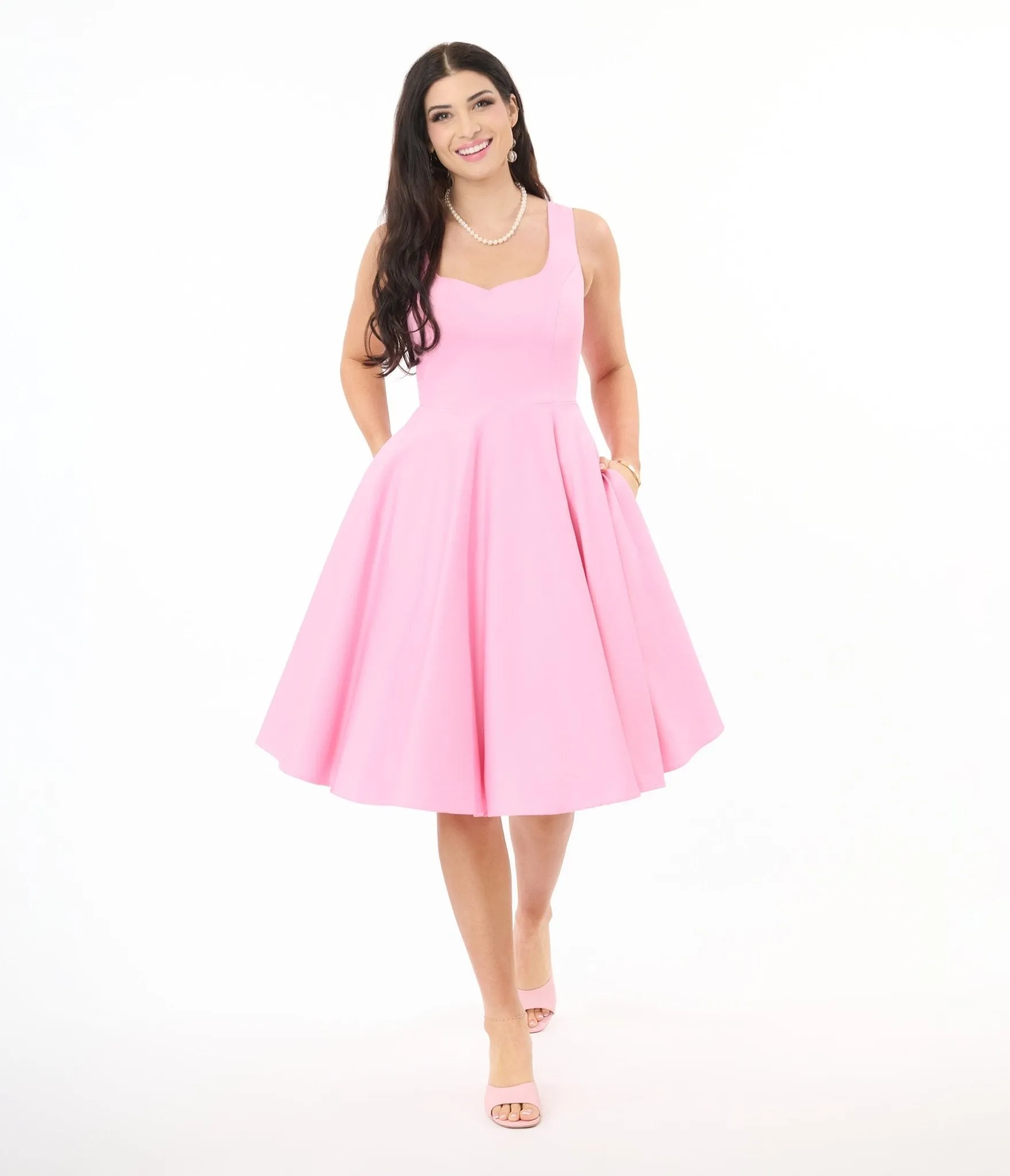 Hell Bunny Pink Heidi Cotton Swing Dress Casual Everyday Look