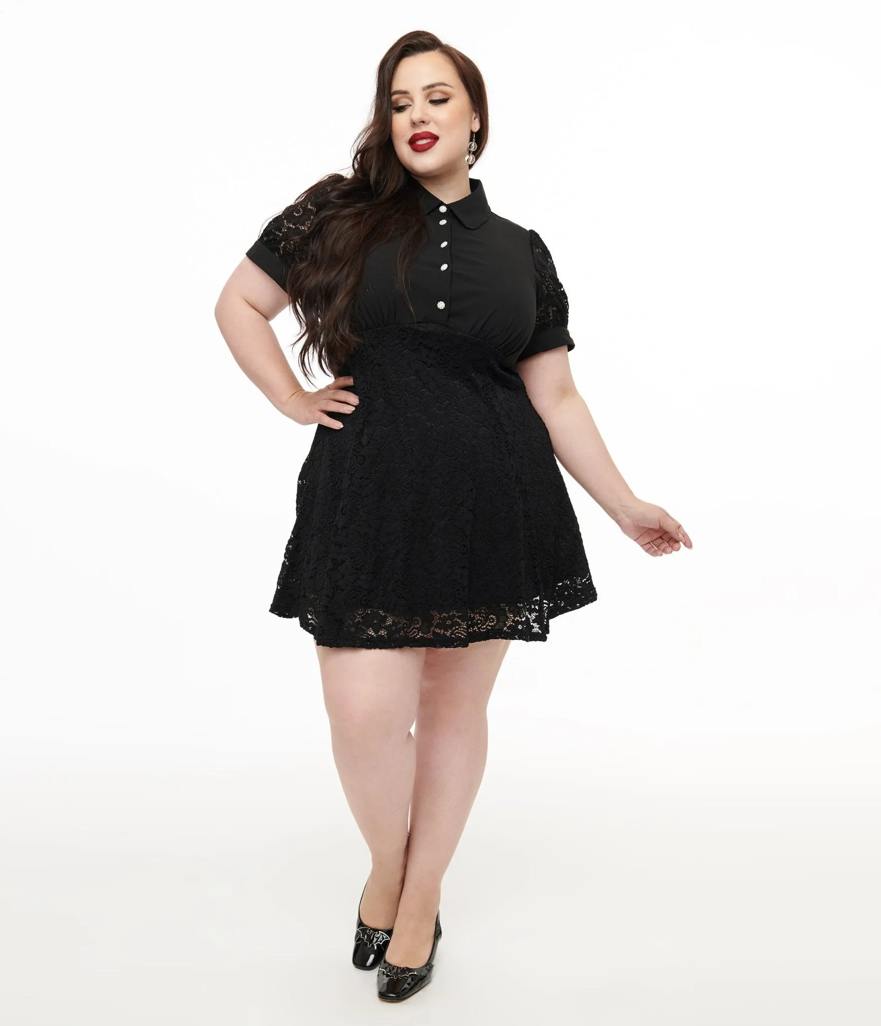 Hell Bunny Plus Size 1950s Black Lace Dominica Mini Dress Casual Everyday Look
