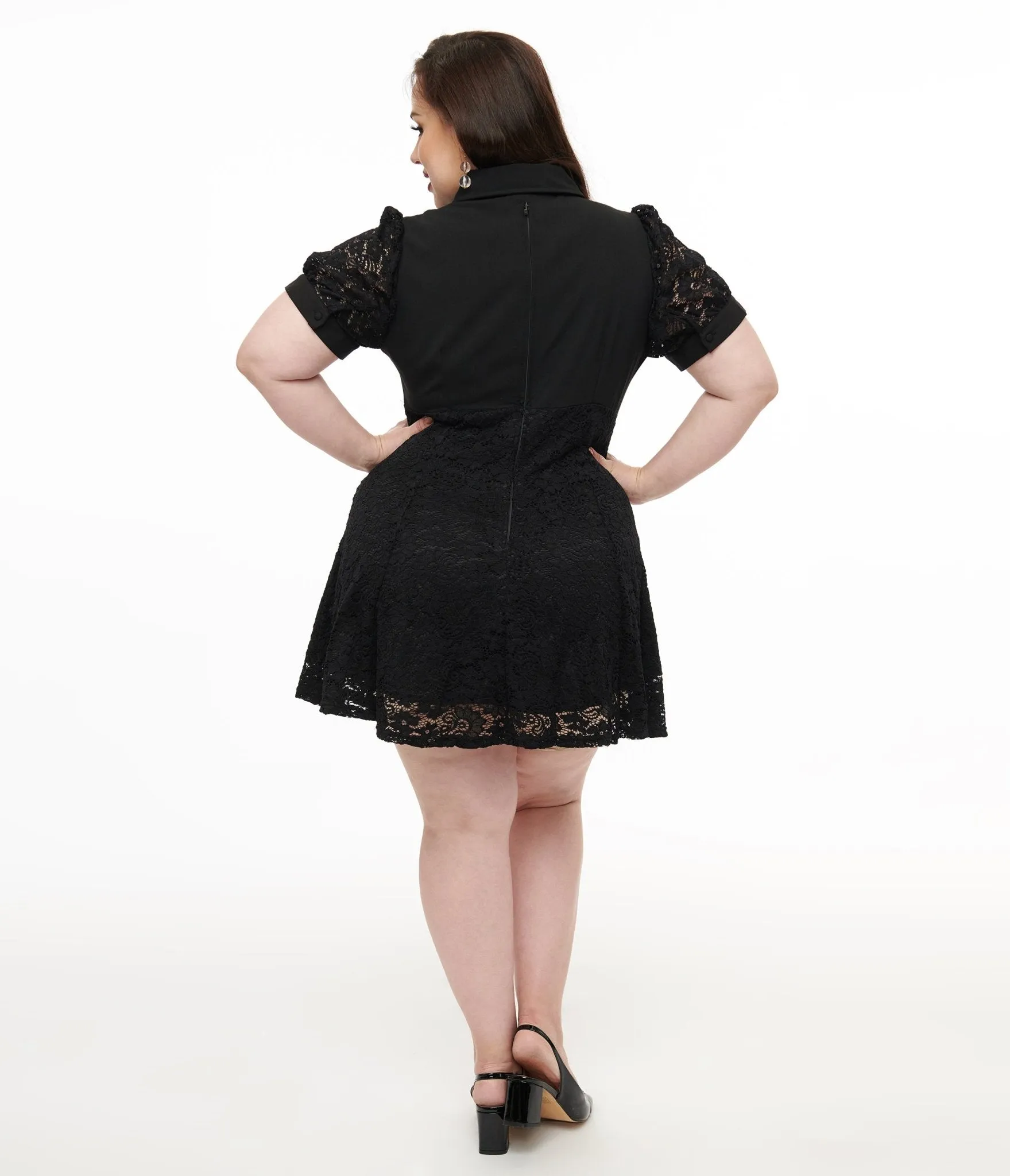Hell Bunny Plus Size 1950s Black Lace Dominica Mini Dress Casual Everyday Look