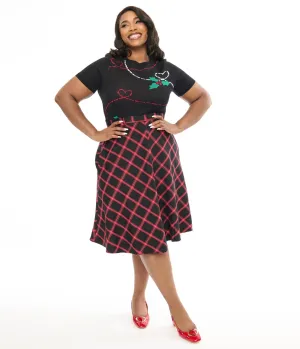 Hell Bunny Plus Size 1950s Red & Black Tartan Janine Swing Skirt Comfortable Travel Wear