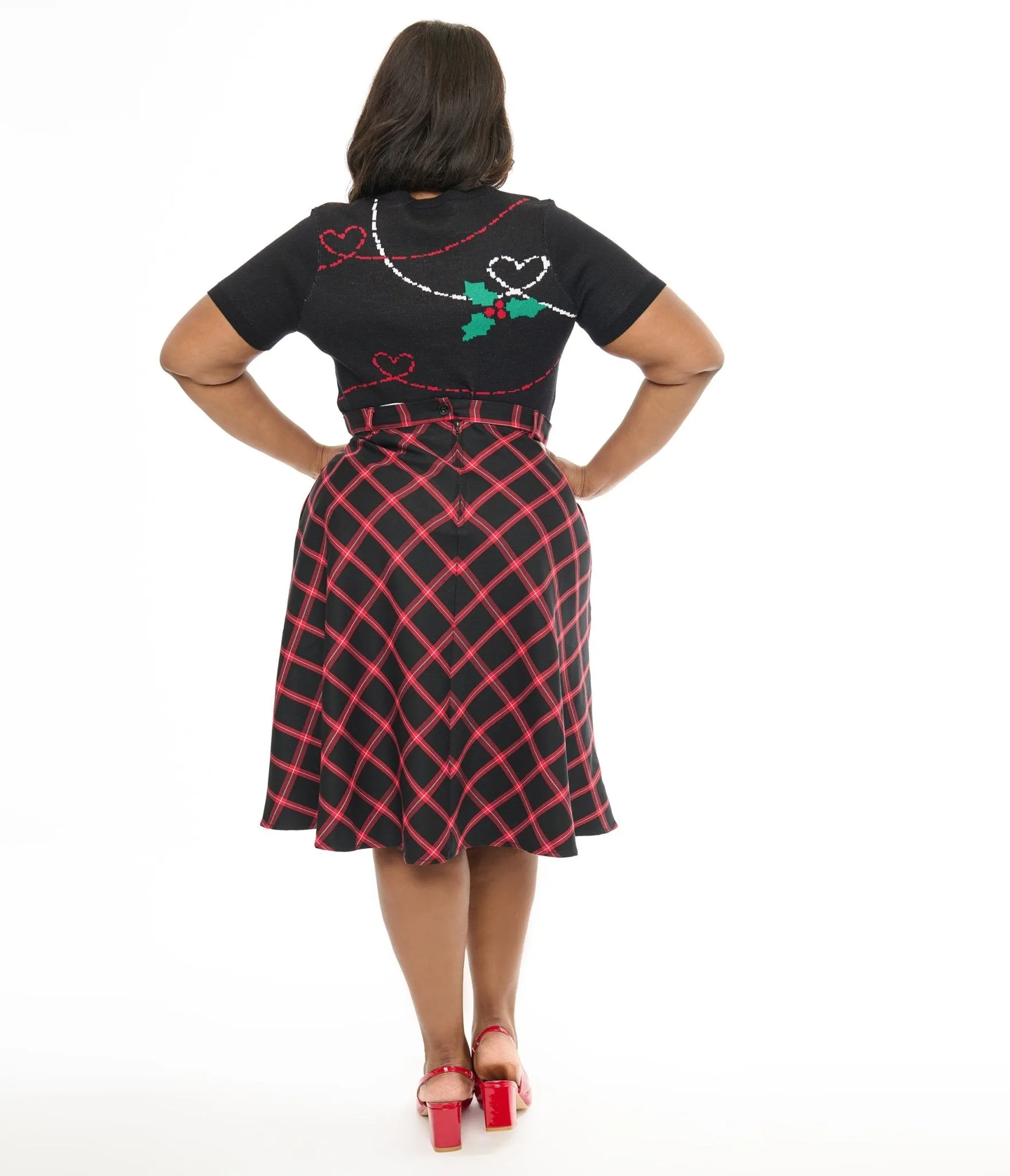 Hell Bunny Plus Size 1950s Red & Black Tartan Janine Swing Skirt Comfortable Travel Wear